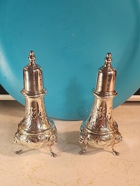 Salt/Pepper Sakers Stealing Silver Hand Chiseled By Durham Around 1889s 5" 233G